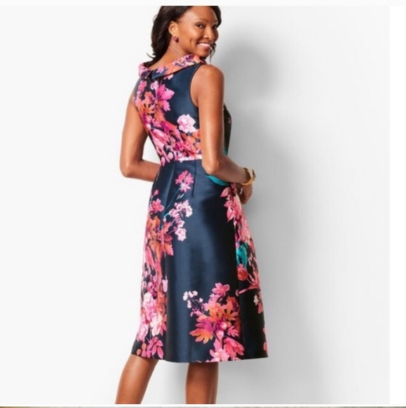 RSVP by Talbots sz 14 fall floral print navy pink lined dress with pockets - Picture 2 of 12